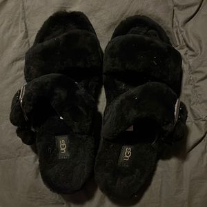 UGG Fuzzy Black Fur Slippers